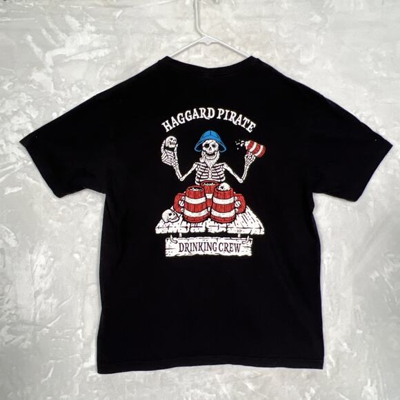 LG Haggard Pirate Short Sleeve Black Tee T Shirt "Drinking Crew" Pirate Sailor - Picture 1 of 9